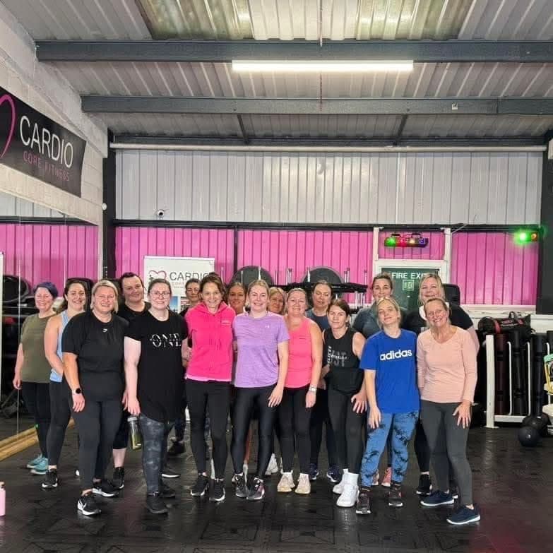 The Cardio Core Fitness community together on the gym floor in Barry